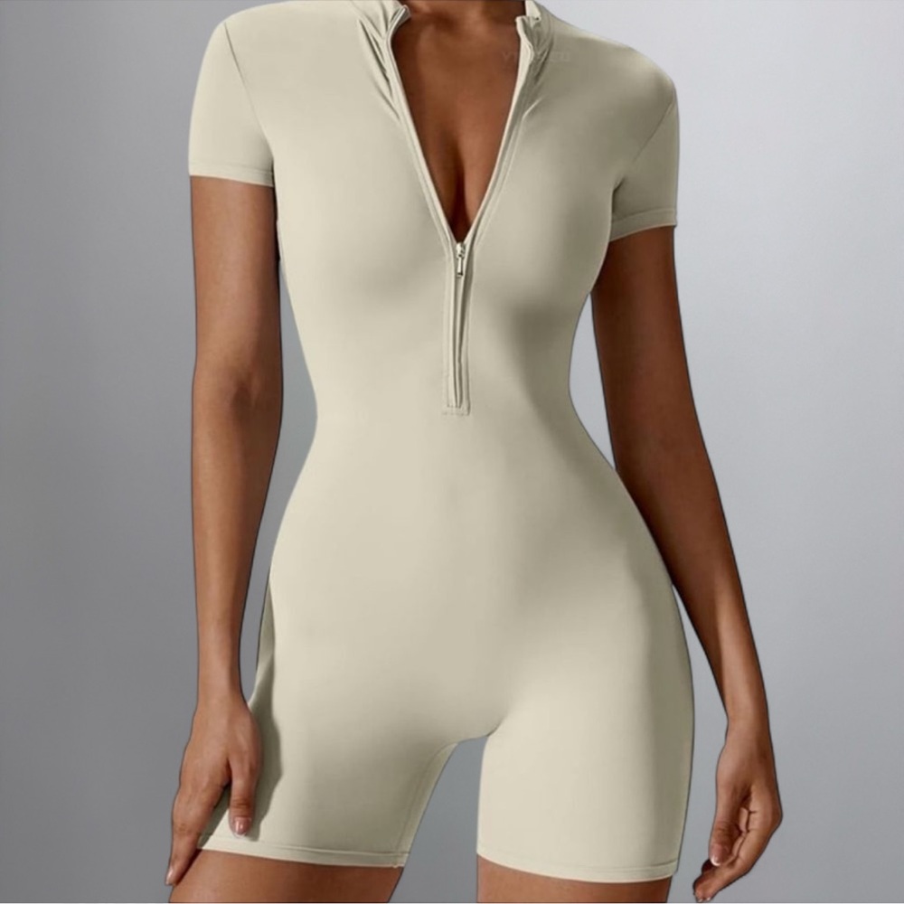 Beige Zip Active Romper